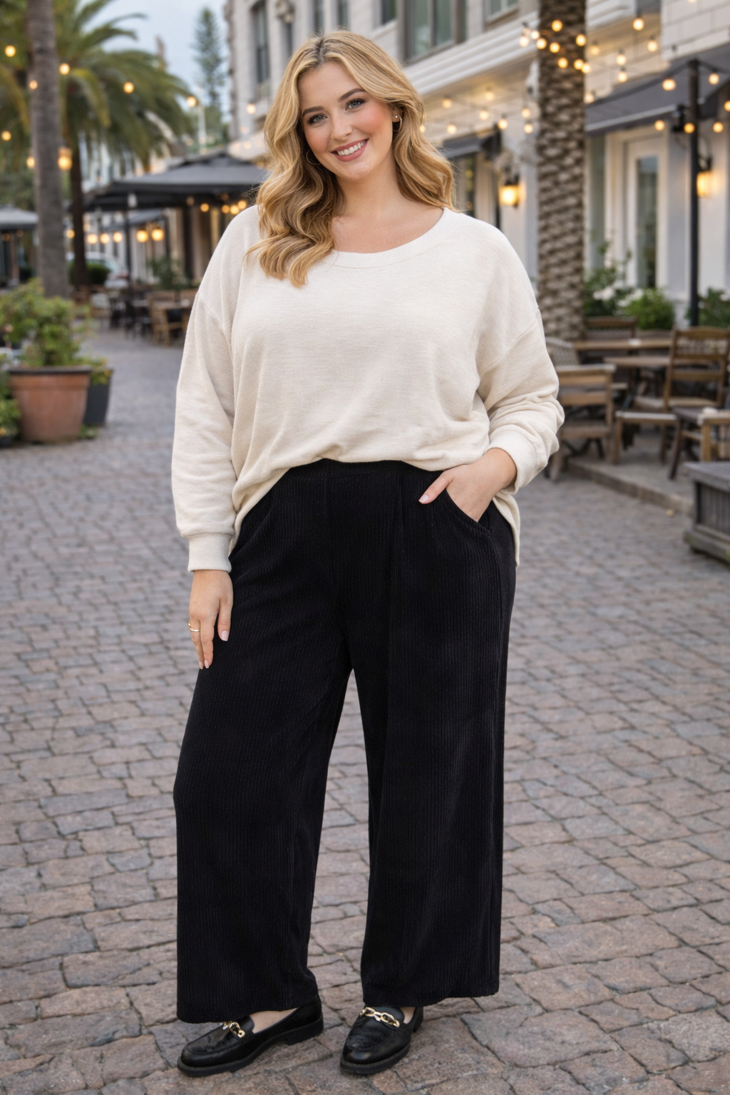 Ripkord broek met wijde pijpen