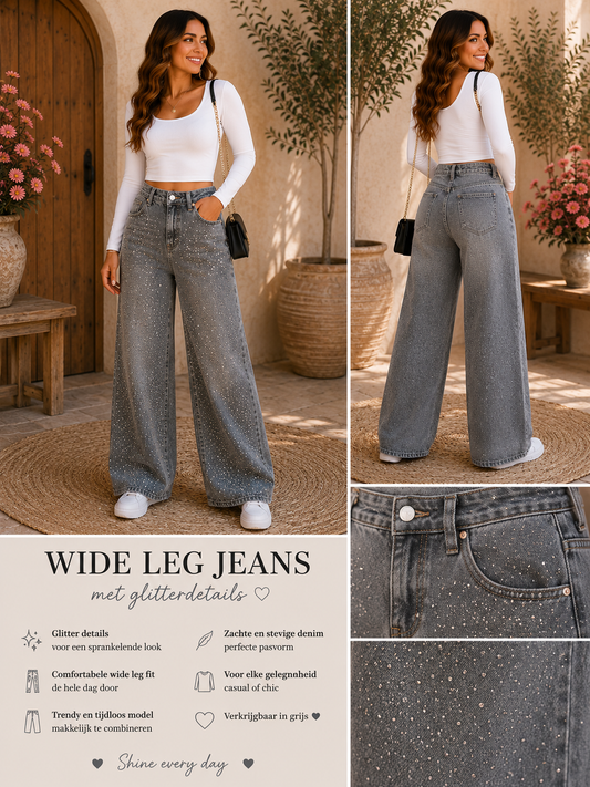 💎 Grey Glam Wide Leg Jeans
