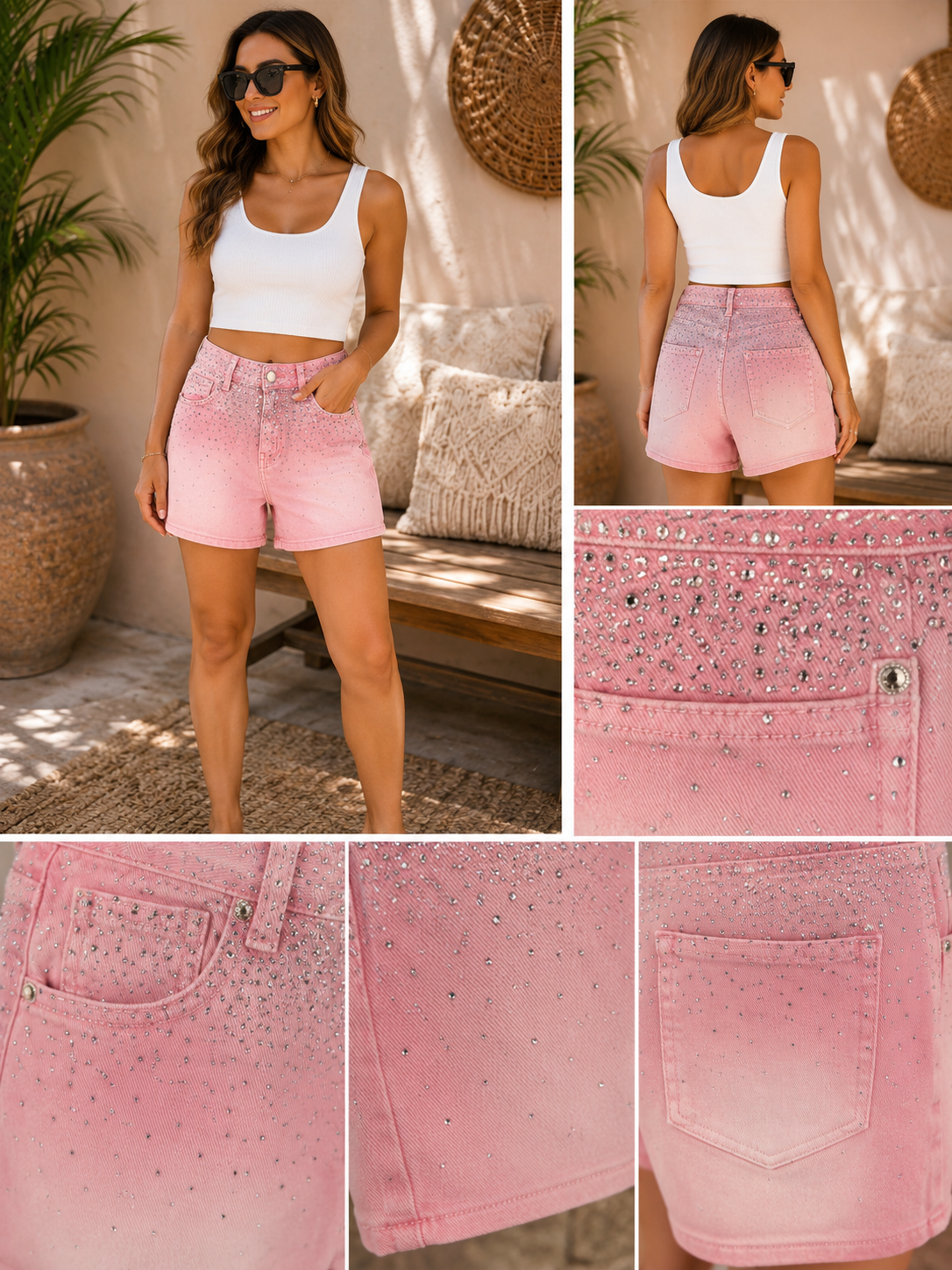 Roze Denim Short met Strass Steentjes – Shine in Style