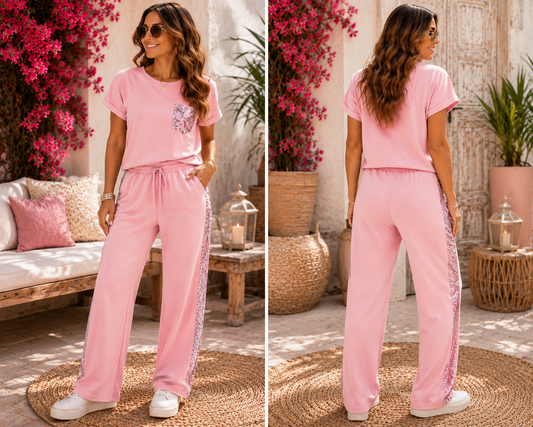 2-Delige Set met Roze Glitterdetails – Comfort & Glamour in Één