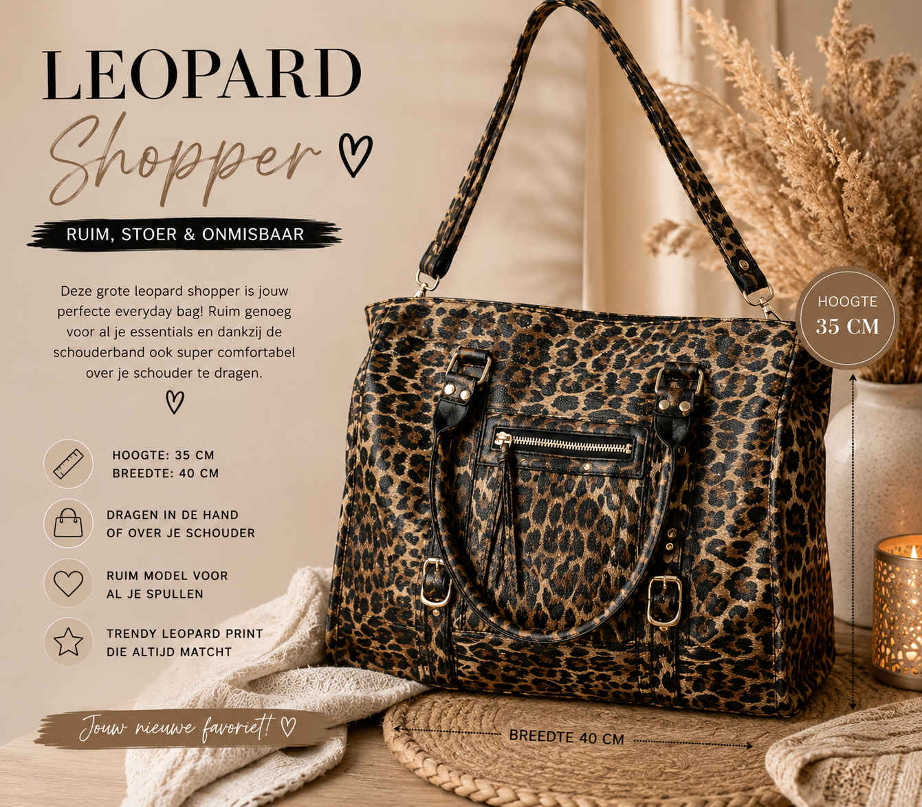 👜 Grote Leopard Shopper – stijlvol én lekker ruim!