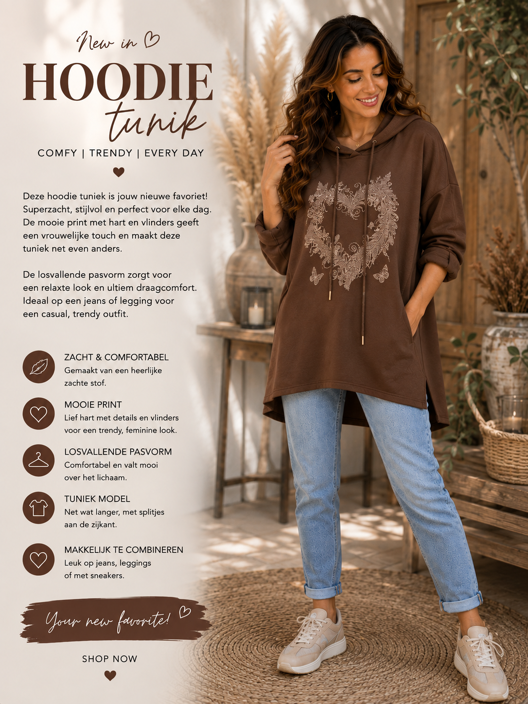 🤎 Hoodie Tuniek – comfortabel & trendy