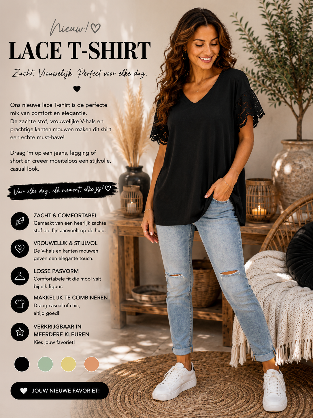 🍑 Lace T-shirt – vrouwelijk & heerlijk comfortabel