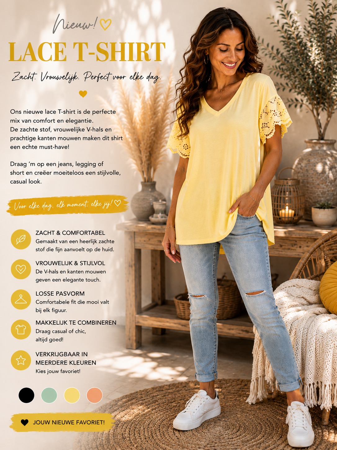 🍑 Lace T-shirt – vrouwelijk & heerlijk comfortabel