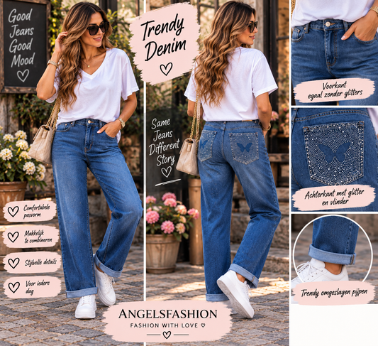 ✨ Trendy Denim met Glamour Details 💙 vlinder