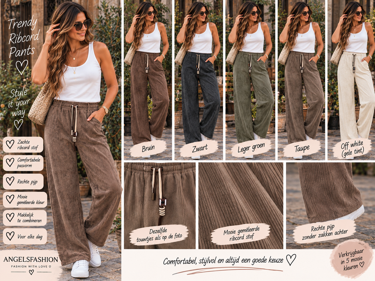 🤎 Trendy Ribcord Broek – Comfort & Style in één! Met bruin beige touwtjes
